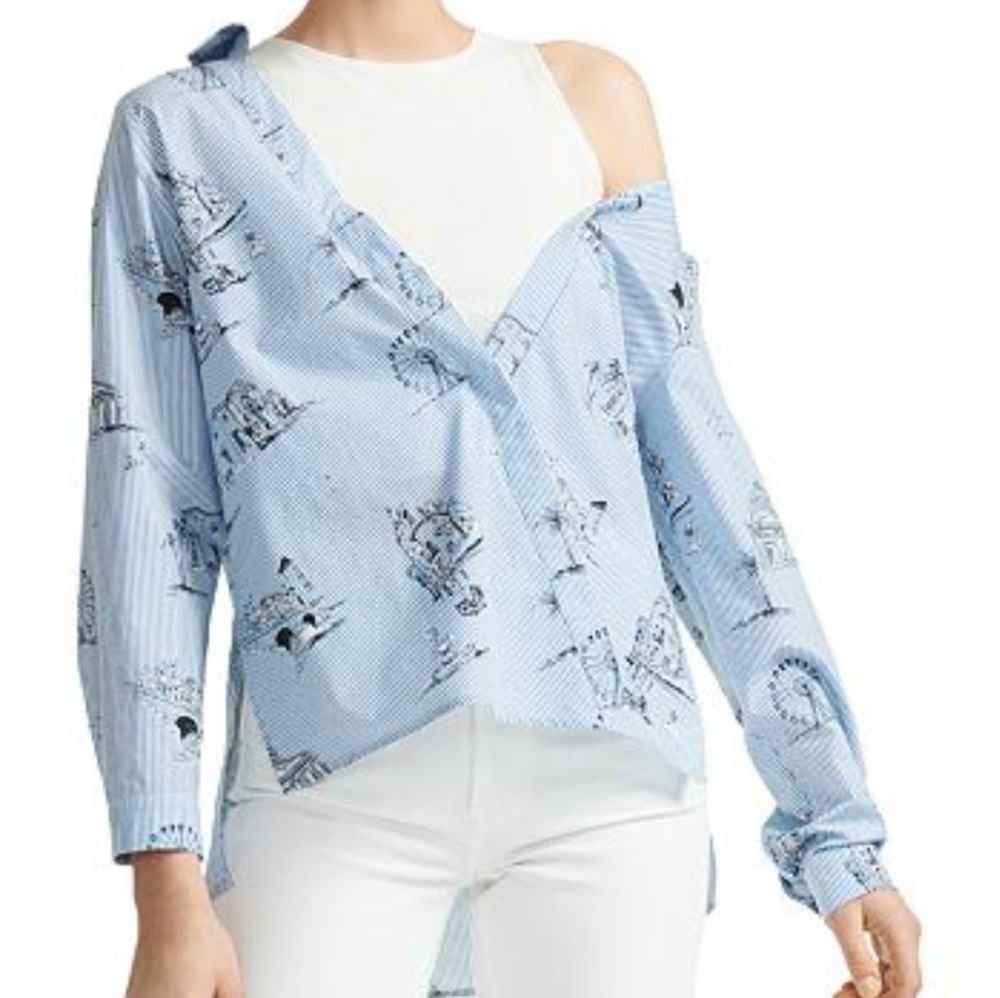 Maje NWT Lasane Asymmetric Button Underlay Top Med